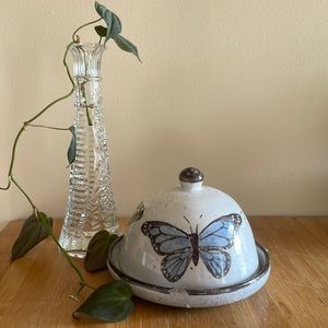 🦋 Handmade Butterfly Earthenware Cheese/Dessert Cloche Dome